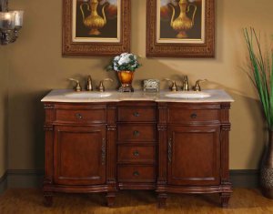 60" Esther - Double Sink Bathroom Vanity Cabinet Travertine Stone Countertop 0722