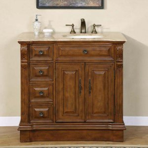 38" Empress - Travertine Top Bathroom Single Vanity Cabinet (Sink on the Right) 0904
