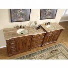 95" Empress - Travertine Top Cherry Finish Bathroom Double Sink Vanity Cabinet 0904