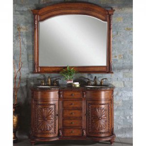 54" Stephanie - Stone Top Double Bathroom Sink Vanity (English Chestnut Finish) 0201