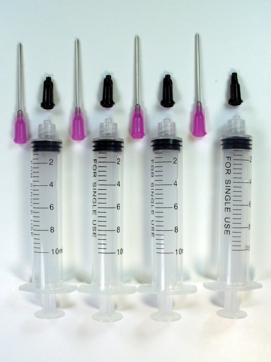4 Syringes 10cc 10ml Luer Lock w Blunt Dispensing Tips & Caps Adhesives