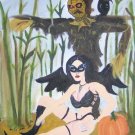 Harvest of Crows Gothic Goth Halloween Scarecrow Art Painting