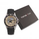 TINTIN TRAVEL AIRPLANE BLACK RUBBER BAND WATCH NEW