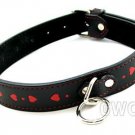 Collar Leather with Red Hearts