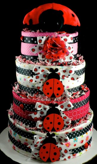 girl tier baby cake 1 shower Tier Diaper Gift Baby Cake Shower Centerpiece 4 Ladybug