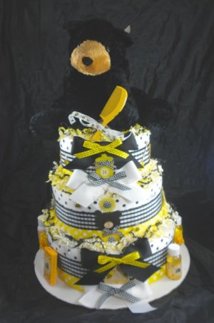 3 Tier Burts Bees Bear Diaper Cake Baby Shower Luxe Centerpiece