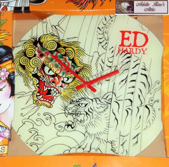 Ed Hardy Tattoo Tiger Design Glass Clock