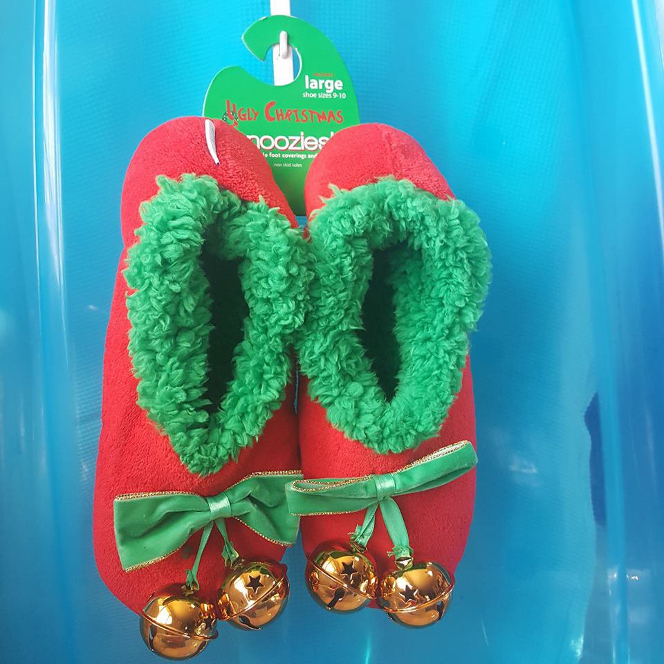 Gold Bells Ugly Christmas Snoozies Cozy Little Shoes with Non Skid Soles Womens Large Size9-10