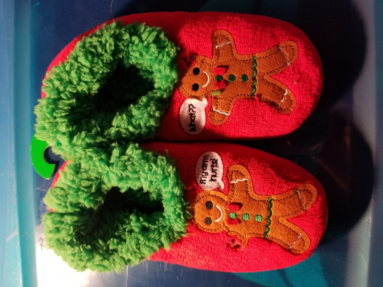 Gingerbread Man Ugly Christmas Snoozies Cozy Little Shoes with non-skid soles Womens Size Small 5-6