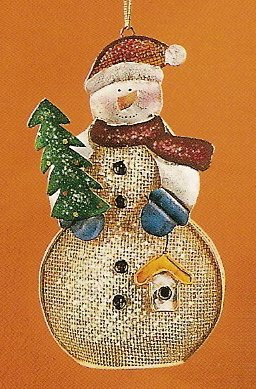 Russ Berrie Christmas Ornament - Metal Mesh Snowman with Birdhouse FREE USA SHIPPING