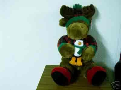 Gund Christmas Plush Winter Moose with Penguin FREE SHIPPING IN USA!!!