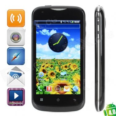 F326 Android 4.0 GSM Bar Phone w/ 4.0" Capacitive Screen, Quad-Band, Wi-Fi and Dual-SIM - Black