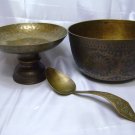 SET OF 3 ANTIEQUE BRASS SALVER BOWL LADLE RARE COLLECTIBLES
