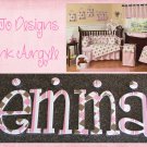 Hand Painted Nursery Wall Letters JOJO Argyle Pink and Brown
