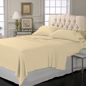 LUXURY SOLID SHEET SET 100% EGYPTIAN COTTON KING 1000 TC SATIN BEIGE.