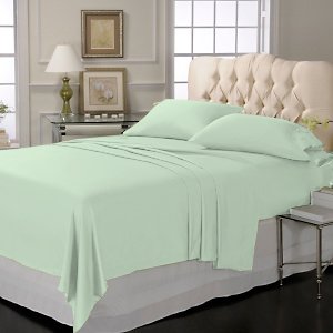 LUXURY SOLID SHEET SET 100%EGYPTIAN COTTON KING 1200TC SATIN SAGE.