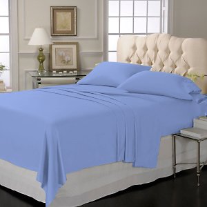 SHEET SET 100%EGYPTIAN COTTON QUEEN 800 TC SATIN BLUE SOLID