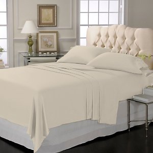 LUXURY SOLID SHEET SET 100% EGYPTIAN COTTON QUEEN 1000 TC SATIN IVORY