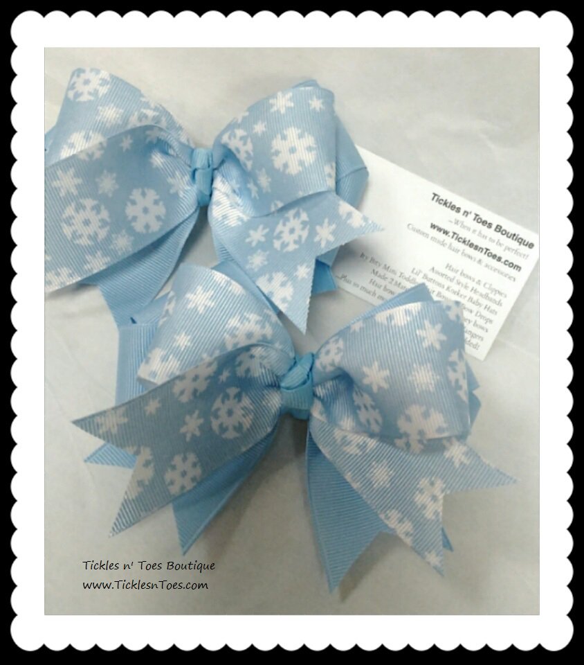 WINTER SNOWFLAKES Girls Light Blue Double Layer Horse Show Hair Bows Tickles n' Toes Boutique