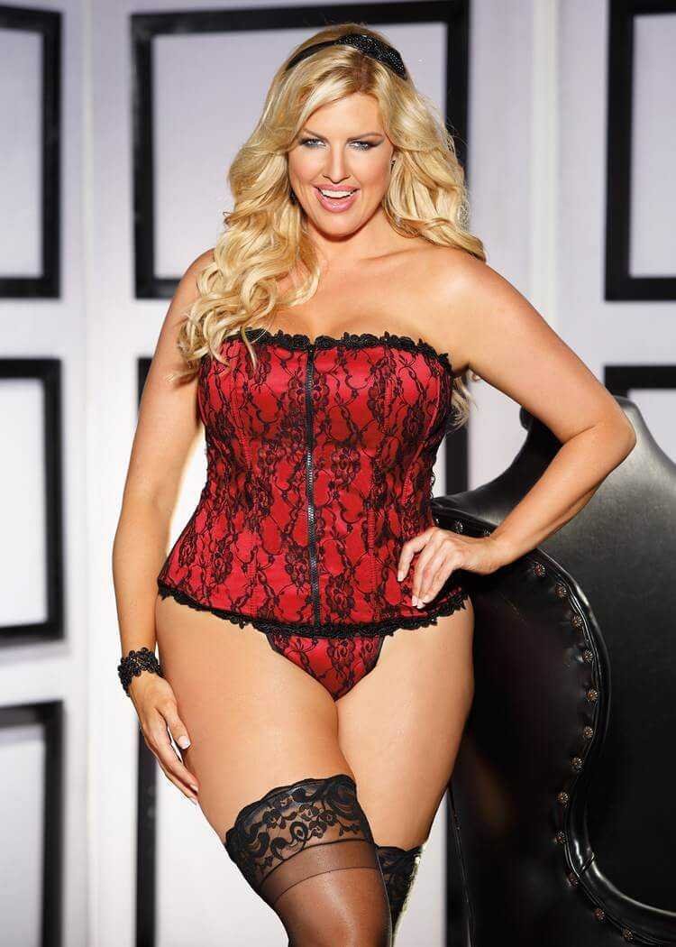 Shirley Of Hollywood Lace Overlay Satin Corset Plus Size