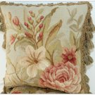 A Pair! BLUE PINK Aubusson Pillow ANTIQUE DECOR Cushion 12" Matching Tassel Trim