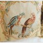 A PAIR! Vintage French Aubusson Pillow PARROT BIRDS Wool Decorative Cushion 18"