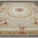 9'X12' PASTEL LIGHT GREEN IVORY Aubusson Area Rug French Shabby Chic Carpet NEW