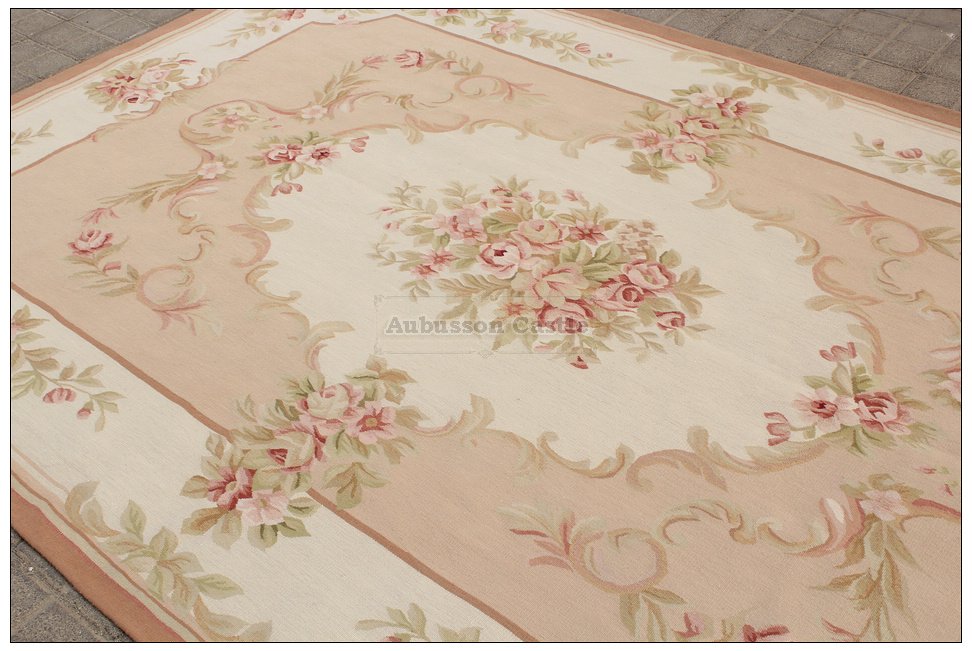 8X10 Shabby French Chic Aubusson Rug LIGHT PINK IVORY CREAM Subtle