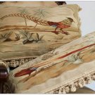 A MATCHING PAIR! 22" PHEASANT Aubusson Tapestry Pillow Cover Vintage French Wool