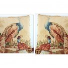 A pair! PEACOCK Aubusson Tapestry Throw Pillow WOOL WOVEN Big Decorative Cushion