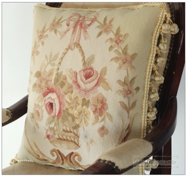 18" BEIGE CREAM PINK Aubusson Pillow WOOL WOVEN Sofa Chair Bed Chair Cushion