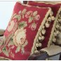 A PAIR! Chic Aubusson Rose Pillow Cushion RED PINK FLORAL 16X12 Wool Hand Woven