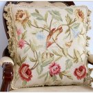 18x18 Chic Bird French Aubusson Pillow WOOL Chair Bed Sofa Bench Settee Stool Cushion