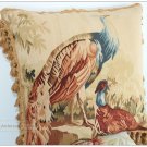 PEACOCK II Aubusson Tapestry Throw Pillow WOOL WOVEN Big Decorative Cushion $700