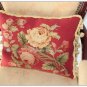 A PAIR! Aubusson Pillow RED PINK Shabby French Chic Rose Cushion Cover 16X12 NEW