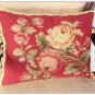 A PAIR! Aubusson Pillow RED PINK Shabby French Chic Rose Cushion Cover 16X12 NEW