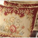 PAIR Shabby French Chic Aubusson Pillow Sofa Chair Cushion RED CREAM Rose Floral