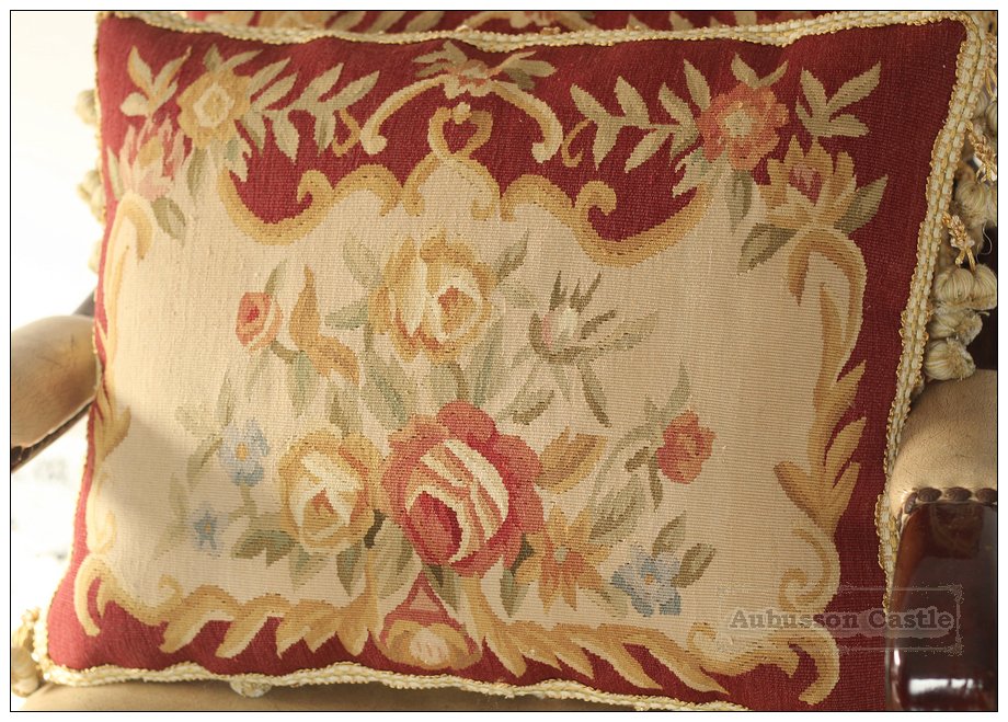 18x14 Shabby French Chic Aubusson Pillow Sofa Chair Cushion RED CREAM