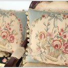 A PAIR 18" BLUE Aubusson Pillow WOOL handmade French Decorative Bedding Cushion