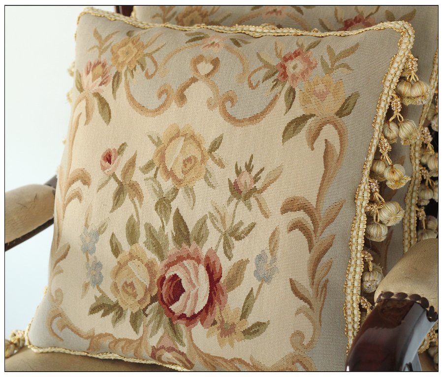 16" Blue Aubusson Pillow Wool Shabby French Chic Sofa Chair Bed Bench