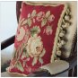 RED Chic Aubusson Pillow Cushion YELLOW PINK ROSE FLORAL 16X12 Wool Hand Woven