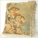 Antique Decor Fish Aubusson Tapestry Throw Pillow French Home Chair Sofa Cushion