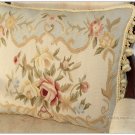 18x14 FREE SHP! Shabby French Chic Aubusson Cottage Pillow BLUE CREAM Wool Cushion NEW