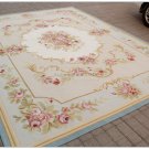 8X10 LIGHT BLUE CREAM French Aubusson Rug SHABBY PINK CHIC Wool Ivory Carpet NEW