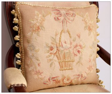 MUTED PASTEL Beige Pink Aubusson Cottage Pillow Shabby French Chic Rose Cushion