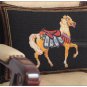 PAIR! Chic Needlepoint HORSE Pillow Bed Chair Sofa Cushion BLACK GOLD Wool Cover