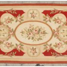Chic 3X5 Woven Aubusson Area Rug Red Ivory Cream w Pink Wool French Home Carpet