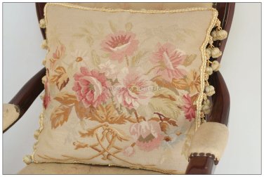 16" SHABBY PINK CHIC Aubusson Cottage Pillow French Decorative Sofa Bed Cushion WOOL