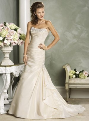 Slim Style Appliqued Strapless Wedding Dress WN0186