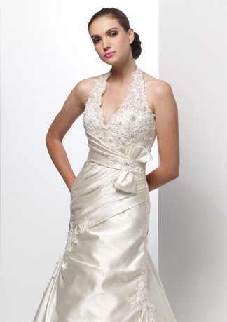 Halter V-neck A-line Satin Wedding Dress AI0006